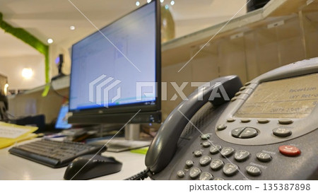 Office Workstation with Phone and Computer Setup Office Workstation with Phone and Computer Setup 135387898