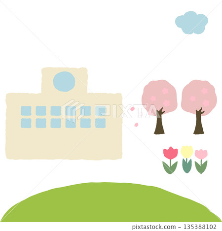 Hand-painted school entrance season illustration material Hand-painted school entrance season illustration material 135388102