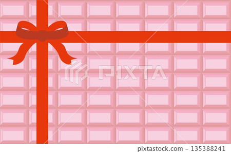 情人節巧克力棒背景素材。紅色絲帶和融化的巧克力從上方俯視的畫面。 135388241