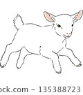 手繪的可愛白山羊插圖 135388723