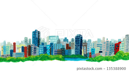 城市與大自然的手繪水彩插圖 135388900