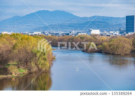 京都桂川的冬季景色 135389264