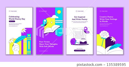 Hand Drawn World Poetry Day Flat Cartoon Background Design for Social Media Stories Hand Drawn World Poetry Day Flat Cartoon Background Design for Social Media Stories 135389595