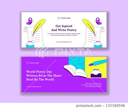World Poetry Day Horizontal Banner with Flat Cartoon Hand Drawn Background Illustration World Poetry Day Horizontal Banner with Flat Cartoon Hand Drawn Background Illustration 135389596