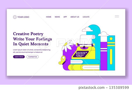 Social Media Landing Page Design for World Poetry Day with Flat Cartoon Hand Drawn Illustration 135389599