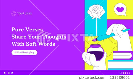 Flat Cartoon Hand Drawn World Poetry Day Background Illustration for Thumbnail Design 135389601