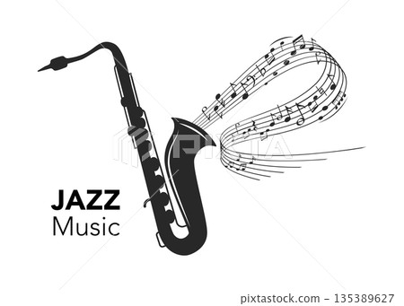 Vector music melody note flow from saxophone stock illustration 135389627