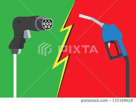 Gas fuel vs ev plug charg Vector stock illustration stock illustration Gas fuel vs ev plug charg Vector stock illustration stock illustration 135389628