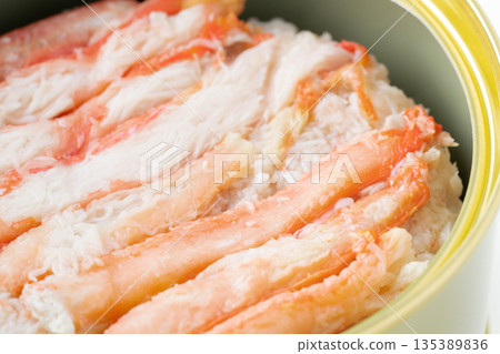 Close-up of canned boiled red snow crab Close-up of canned boiled red snow crab 135389836