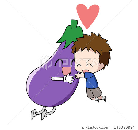 Illustration of a boy who likes vegetables Illustration of a boy who likes vegetables 135389884