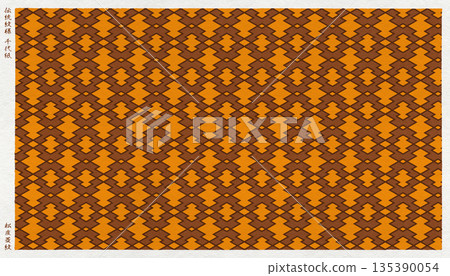 Chiyogami paper made of Japanese paper depicting the traditional Japanese "pine bark diamond" pattern in a woodblock print style 135390054