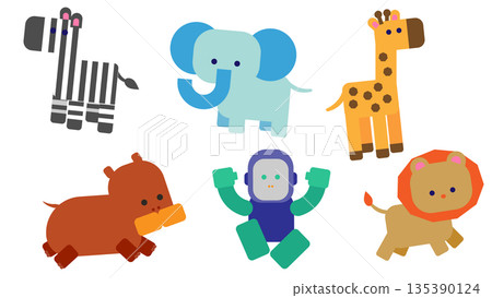 一套可愛的各種動物插圖 135390124