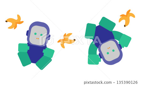 一幅描繪成功、成就和快樂心情的插圖，圖中一隻大猩猩正高興地扔著香蕉。 135390126