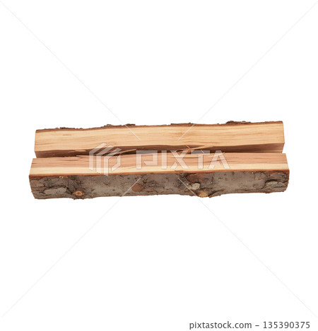 兩根劈開的木頭並排擺放 兩根劈開的木頭並排擺放 135390375