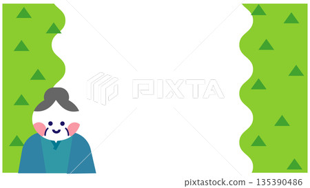 以桃太郎祖母為主角的日本民間故事背景插圖。 135390486