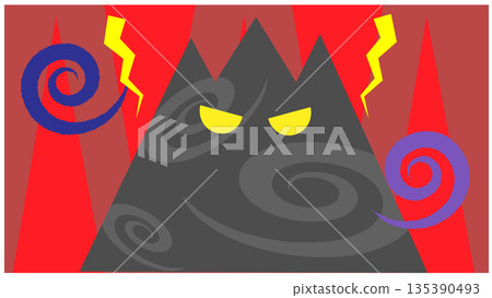 一幅描繪日本民間故事中神秘島嶼鬼島的背景插圖 135390493