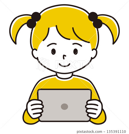 Illustration of a girl studying on a tablet Illustration of a girl studying on a tablet 135391110
