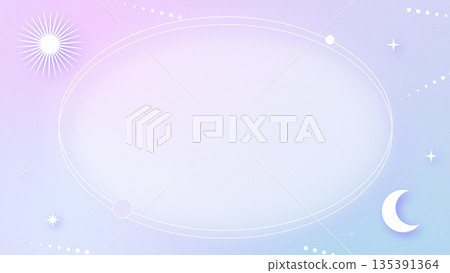 時尚的紫色漸層背景，橢圓形邊框上裝飾著太陽、月亮和流星。 135391364