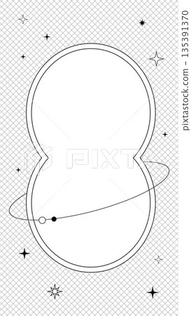 A stylish monotone background with twinkling stars and planets surrounding a snowman-shaped frame. 135391370