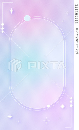 時尚的紫色漸變背景,閃爍的星星和行星環繞著一個圓形邊框。 時尚的紫色漸變背景,閃爍的星星和行星環繞著一個圓形邊框。 135391378
