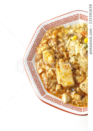 Mapo tofu fried rice photographed on a white background 135391639