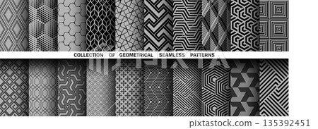 Geometric set of seamless black and gray patterns. Simple vector graphics Geometric set of seamless black and gray patterns. Simple vector graphics 135392451