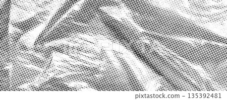 Dotted crumpled plastic texture. Old creased cellophane overlay. Halftone rough wrinkled film background. Aged creasy surface in comic pop art style. Grainy cartoon gritty paper wallpaper. Vector 135392481