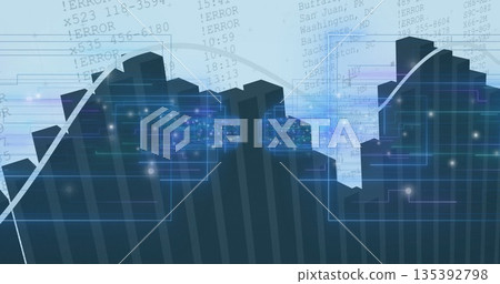 Displaying jagged silhouette charting data flow in digital interface, with error text overlays Displaying jagged silhouette charting data flow in digital interface, with error text overlays 135392798