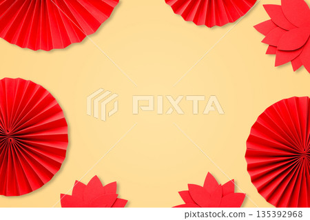 Decorative red paper elements are arranged for Chinese New Year 135392968