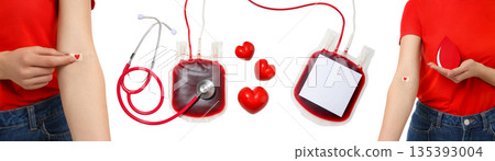 Red heart blood bag and stethoscope on white, isolated, PNG Red heart blood bag and stethoscope on white, isolated, PNG 135393004