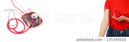 Blood donation with stethoscope and donor's arm, isolated, PNG Blood donation with stethoscope and donor's arm, isolated, PNG 135393010