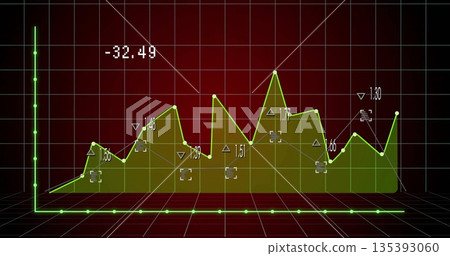 Displaying lime-green polyline chart rising over olive area fill in 3D space, with neon grid axes Displaying lime-green polyline chart rising over olive area fill in 3D space, with neon grid axes 135393060