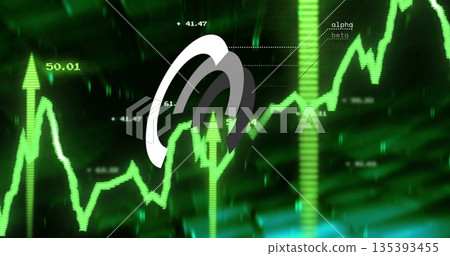 Showing white light gray dark gray arcs overlaying virtual trading chart marking green line graph Showing white light gray dark gray arcs overlaying virtual trading chart marking green line graph 135393455