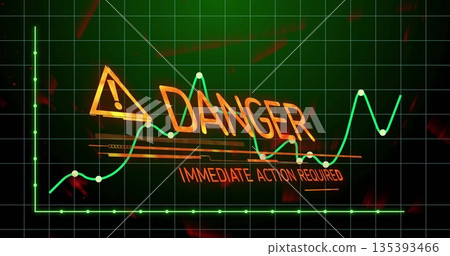 Showing green line chart on grid screen, warning icon, bold orange DANGER IMMEDIATE ACTION REQUIRED Showing green line chart on grid screen, warning icon, bold orange DANGER IMMEDIATE ACTION REQUIRED 135393466