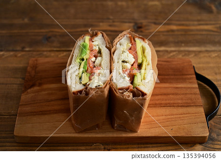 Avocado cream cheese salmon sandwich 135394056
