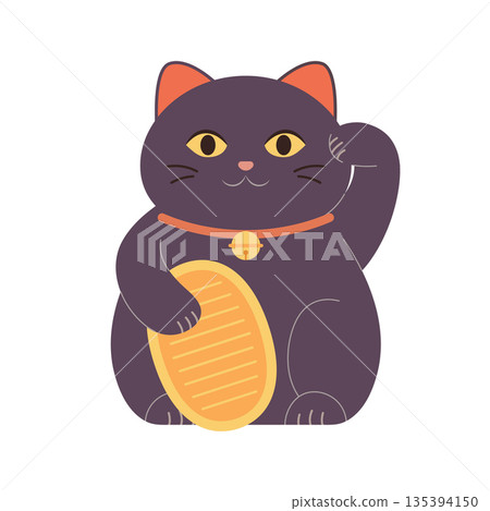 Lucky black cat Maneki neko. japanese wish doll. Lucky black cat Maneki neko. japanese wish doll. 135394150