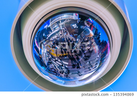 Tokyo cityscape, Japan. View of Shibuya Scramble Crossing and street corner security cameras. A ray of hope for a new era. 135394869
