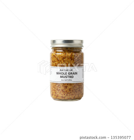 Whole grain mustard (in a glass bottle with a white label) 135395077