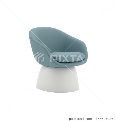現代藍色扶手椅，白色底座 135395086
