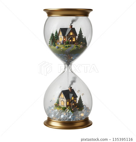 Miniature house in an hourglass 135395116