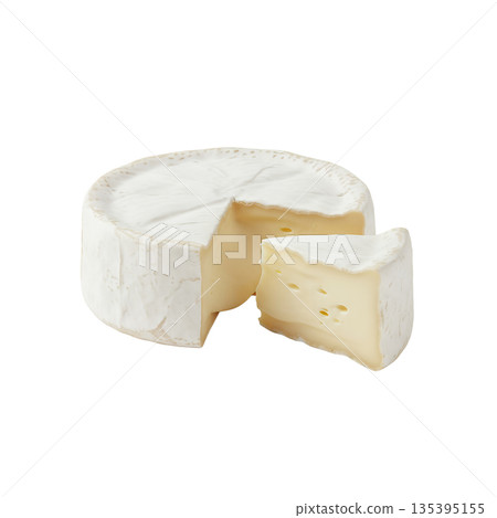 Whole Camembert cheese and slice 135395155