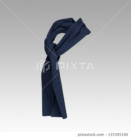 Navy Blue Ribbed Knit Winter Scarf. 3D Rendering. 135395198