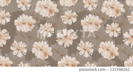 Watercolour seamless floral pattern in neutral colors. Hand painted repeating design 135396262