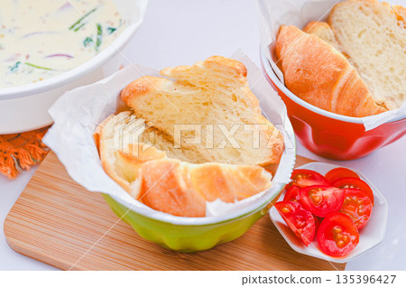 Making quiche using mini croissant dough 135396427