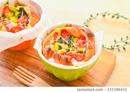 Easy quiche made with croissant dough 135396432