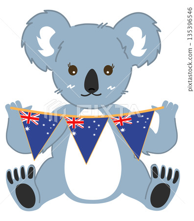 Cute Koala Mascot Set with Australian Flag Cute Koala Mascot Set with Australian Flag 135396546