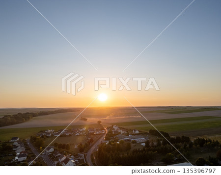 Bergnicourt, Rethel, Ardennes, Grand-Est, France, August, 28th, 2025, A Serene Sunset Over a 135396797