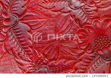 Red embossed genuine leather 135396951