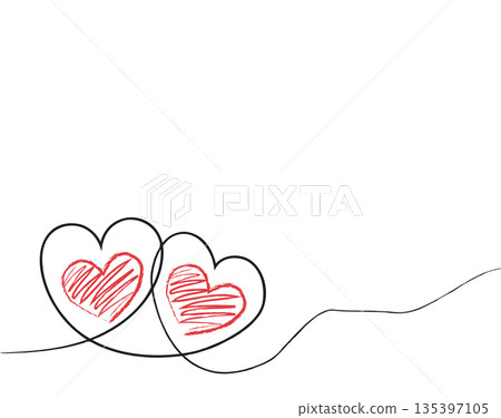 Two Red Hearts Valentine Greeting Card Cartoon Illustration Two Red Hearts Valentine Greeting Card Cartoon Illustration 135397105