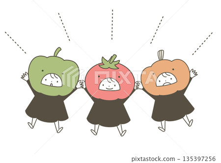 Cute vegetable characters holding hands 135397256